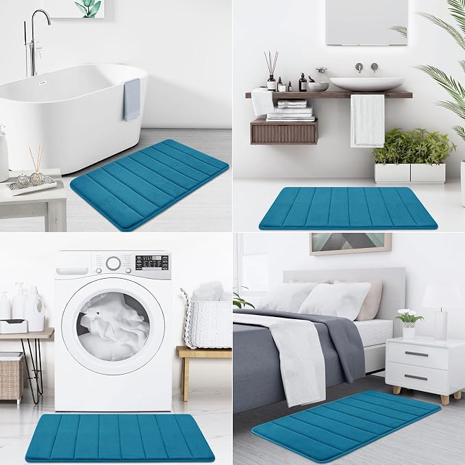 Buganda Memory Foam Bath Mat, 47" x 24", Ultra Soft and Non-Slip Bathroom Rugs, Water Absorbent and Machine Washable Bath Rug Runner for Bathroom, Shower, and Tub, Peacock Blue