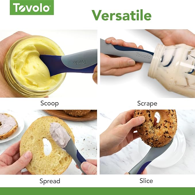 Tovolo Scoop and Spread Large Dual End Silicone Sandwich Spreader Tool with Nylon Handle, BPA Free Dishwasher Safe Silicone and Nylon Tool for Spreading and Scooping, Deep Indigo and Oyster Gray