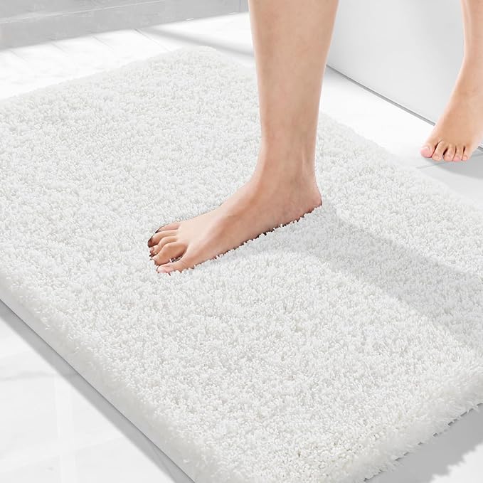 Yimobra Bath Rugs for Bathroom 32X20, Ultra Soft and Water Absorbent Bath Mats, Non Slip Plush Shower Mat Outside, Microfiber Thick Matts for Bathroom Floor/Tub, Machine Washable, Off White