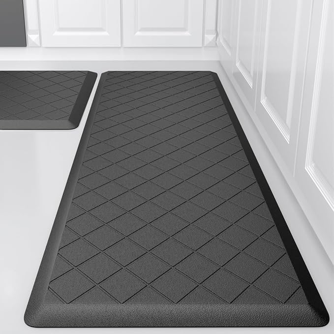 Cushioned Kitchen Mat 2 PCS, Anti Fatigue Kitchen Rugs, Heavy Duty Kitchen Rugs and Mats Non-Skid, Ergonomic Comfort Foam Kitchen Floor Mat for Home, Office, Sink, Laundry - Black