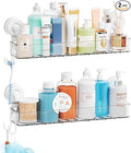 Clear 2 Pack Acrylic Shower Caddy Suction Cup,No Rust Bathroom Organizers and Storage Holder,Plastic Wall Mounted Shower Shelves,Bathtub Storage Organizer,Shampoo and Conditioner Holder for Washroom