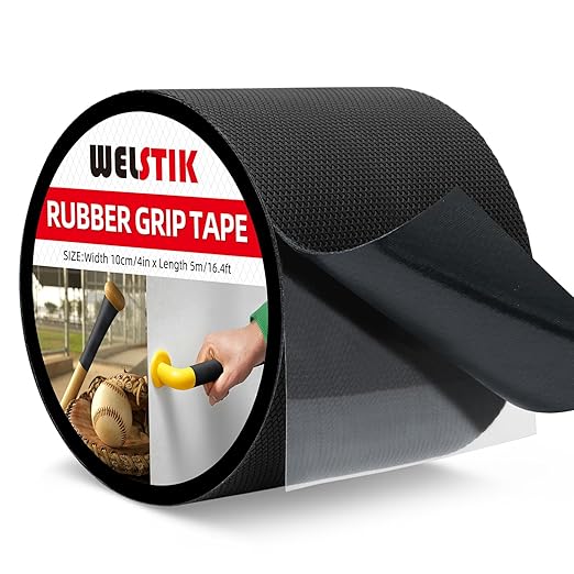 WELSTIK 4" Wide Premium Rubber Grip Tape,Extra Large Non-Slip Adhesive Wrap for Game Controllers,Mouse, Gear & Tools,Soft Shock-Absorbing Texture, Barefoot Friendly Mat for Skateboard, Stairs & Rugs