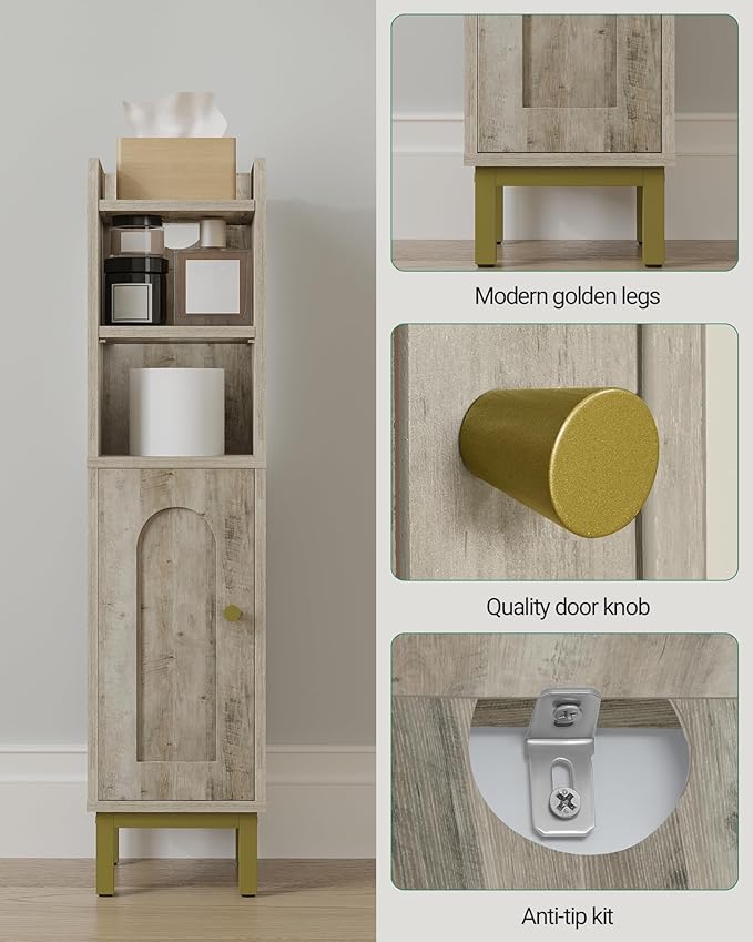 Hzuaneri Bathroom Storage Cabinet, Small Corner Floor Cabinet with Door and Shelves, Narrow Toilet Paper Holder, Bathroom Organizer with Adjustable Shelf, for Small Spaces, Rustic Greige BC08205X