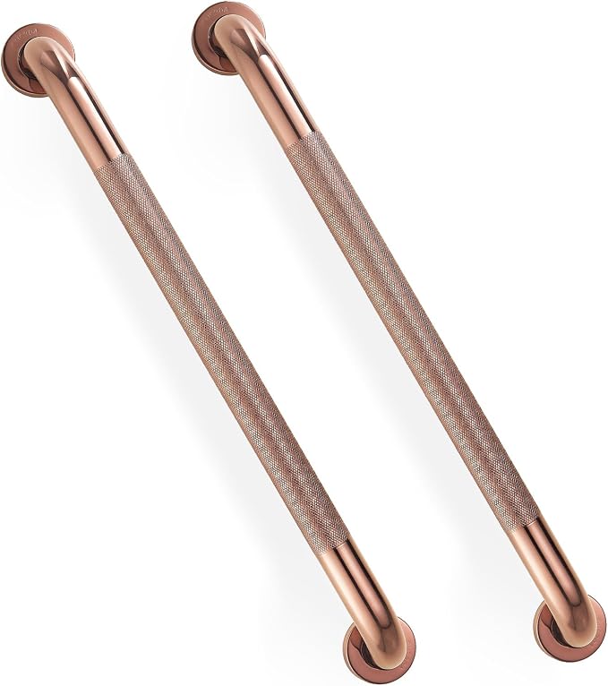Grab Bars for Shower, Zynuhmo 2 Pack 24 Inch Anti Slip Safety Grab Bar 1.25" Diameter Stainless Steel Shower Handrails for Handicap Injury Pregnant Senior Assist Bath Shower Handles(Rose Gold)