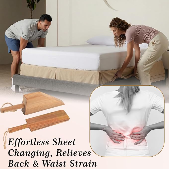 Esmorah Mattress Lifter & Bed Sheet Tucker Tool Set for Changing Sheets, Acacia Wood Bed Making Tool for Heavy Matress, Mattress Lifters for Seniors, Alleviating Back Pain