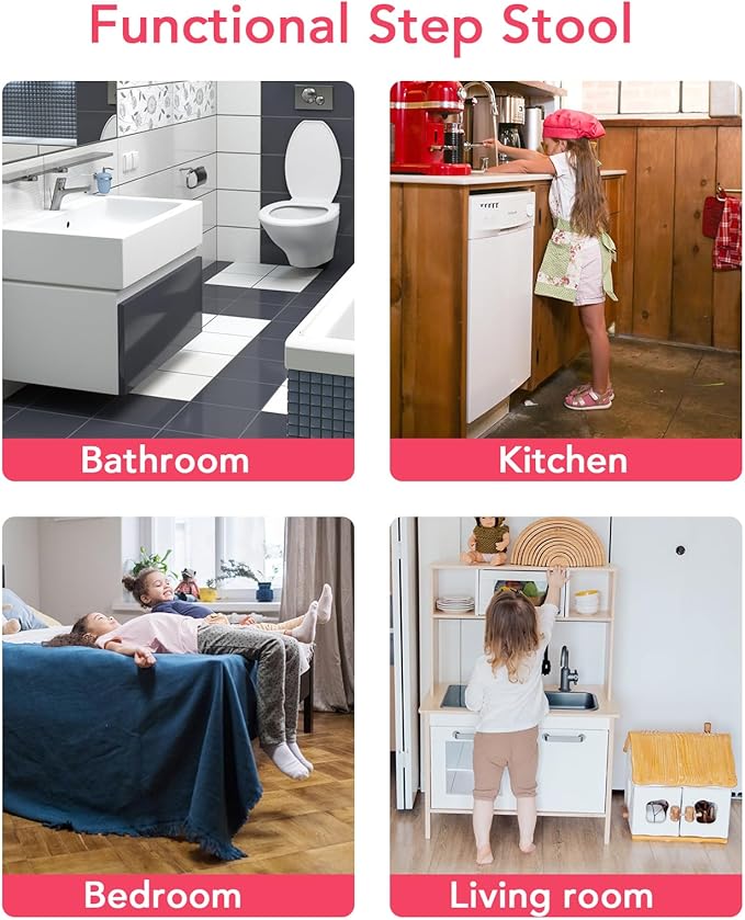 Step Stool for Kids, Cute Design Toddler Kids Step Stool for Kitchen Bathroom and Toilet Potty Training, Sturdy and Lightweight Non-Skid Safety Foot Stool (Pink)