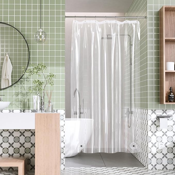 AmazerBath Shower Curtain Liner Stall Waterproof, 47x64 Clear RV Shower Curtain Liner, Plastic Shower Liner for Bathroom, Lightweight PEVA Shower Curtain with 2 Magnets and 7 Rustproof Metal Grommets