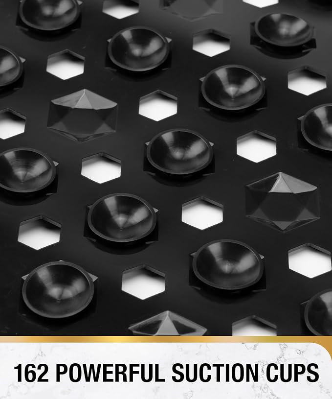 HITSLAM Shower Mat Anti Slip, Square Bath Mat for Tub Non Slip with Suction Cups and Drain Holes, 21x21 Inch Bathroom Shower Stall Floor Mat, Machine Washable, Soft on Feet, Black