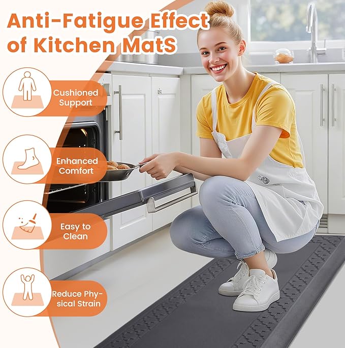 4/5 Inch Thicker Kitchen Mats for Floor Non-Slip Anti Fatigue Comfort Mat Waterproof Kitchen Rug for Sink, Office,Home Stain Resistant Standing Desk Rugs-17.3"x 60", Grey