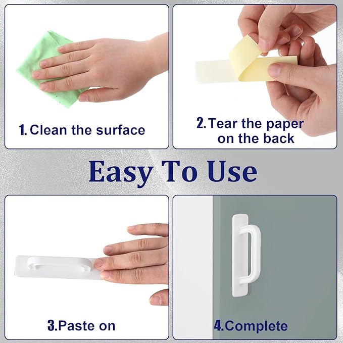 2 Pack Adhesive Cabinet Handles, Stick on Handle, No Drill Cabinet Pulls Peel and Stick, Cabinet Door Handles for Cabinet Closet Glass Sliding Shower Door Handle