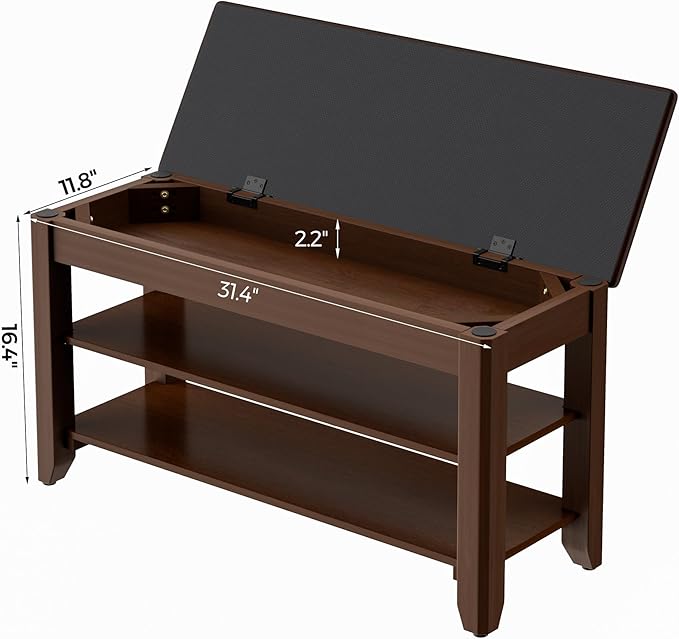 Homleke Shoe Rack Bench with Flip-Top Storage, Solid Wood Entryway Bench with Cushion, Adjustable Shelf, for Hallway, Mudroom, Closet – Walnut, 31.5"