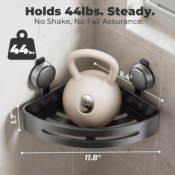 Shower Caddy Corner,Suction Cup Shower Caddy with Hooks,No Drilling Rustproof Aluminum Bathroom Organizers and Storage,Shelves for Bathroom Accessories Decor (1)