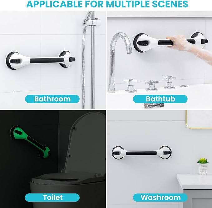 TAILI Shower Grab Bar Glow in The Dark, 2 Pack 16.8 in Grab Bars for Bathtubs and Showers, Shower Handle Rail for Seniors and Elderly,Bathroom Safety Grip Removable No Drilling Waterproof Black,G9