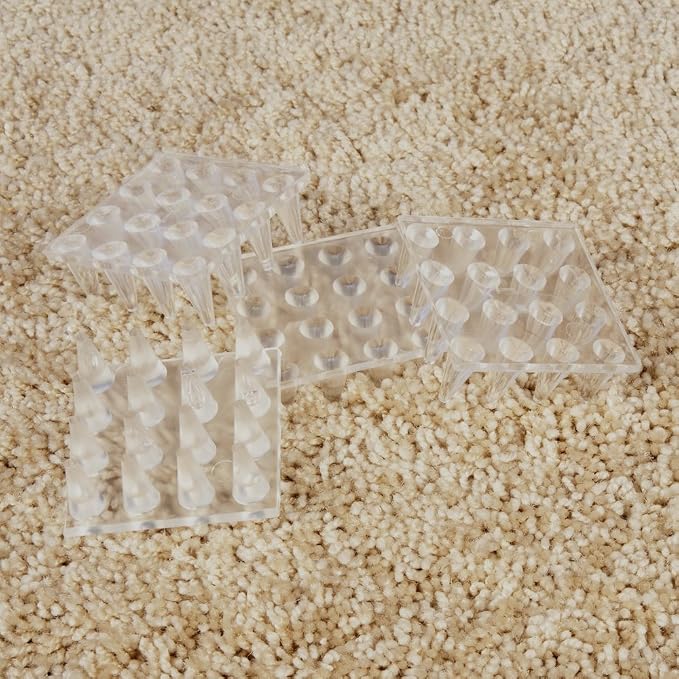 SoftTouch 4" Square Adhesive Anti-Dent Carpet Protectors with 5/8" Spiked Bottom, Self-Stick Spiked Furniture Pads for Tables, Beds, Sofas, Chairs, Set of 2, Clear