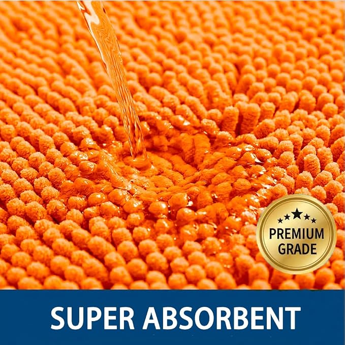 Bathroom Rugs Sets 2 Piece,Super Absorbent Chenille Bath Mats and U-Shaped Toilet Rug,Strong PVC Non Slip Backing,Microfiber Washable Dry Quickly Bath Mats for Bathroom(20"x32"+20"x20"U, Orange)