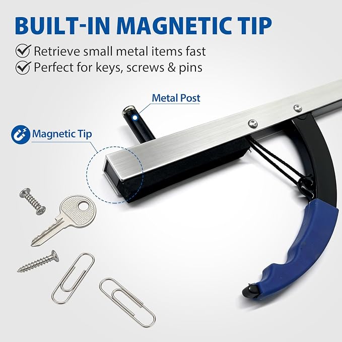 Blue Jay 32" Reacher Grabber Tool for Seniors, 2 Pack - Sturdy Non-Folding Pick Up Stick with Magnetic Tip, Lightweight Long Reach Assist for Elderly, Mobility, & Surgery Recovery