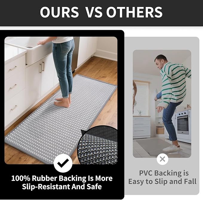 YDKGL Kitchen Rugs Mat Non Slip Washable, Super Absorbent Kitchen Mats for Floor, Rubber Backing Soft Braided Standing Floor Mats Sink Mat Runner Rug, Easy to Clean and Maintain, Gray 17"x30"