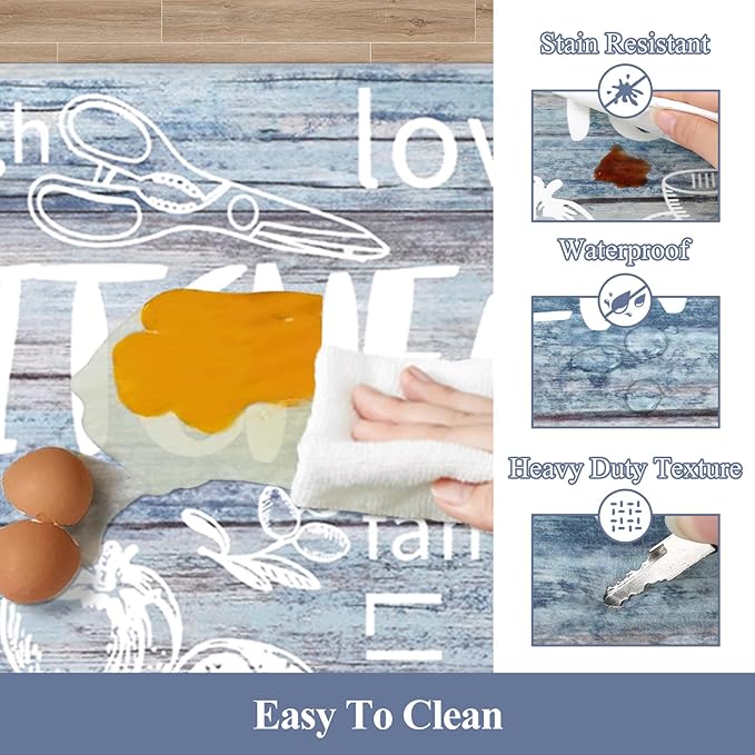 HEBE Kitchen Rugs Set of 2, Cushioned Anti Fatigue Kitchen Mats for Floor, Non Slip Waterproof Comfort Standing Desk Mat Carpet for Sink, Stove, Laundry Room