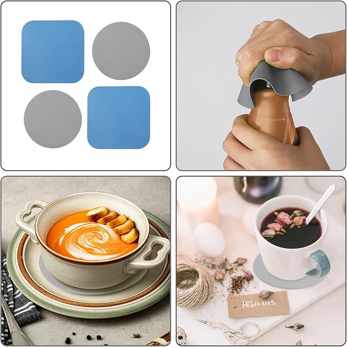 LUTER 4pcs Jar Opener, Rubber, Multi-function Silicone Bottle Opener for Seniors with Weak Hands Lid Cap Gripper Pads Kitchen Coasters Gadgets(Blue, Gray)