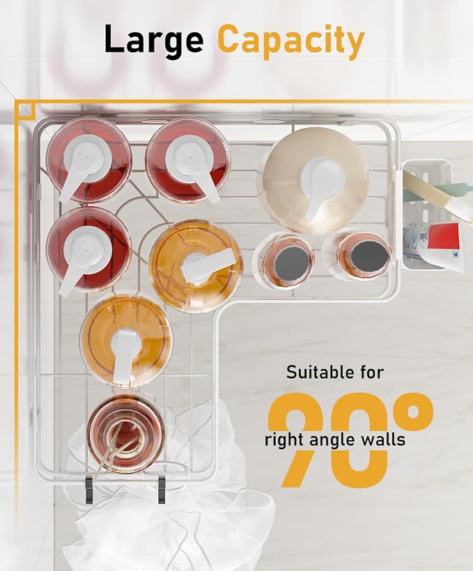 3 Pack Corner Shower Caddy Organizer, Rustproof Corner Shower Shelves, No Drilling Bathroom Corner Shelf with Hooks and Toothpaste Holder