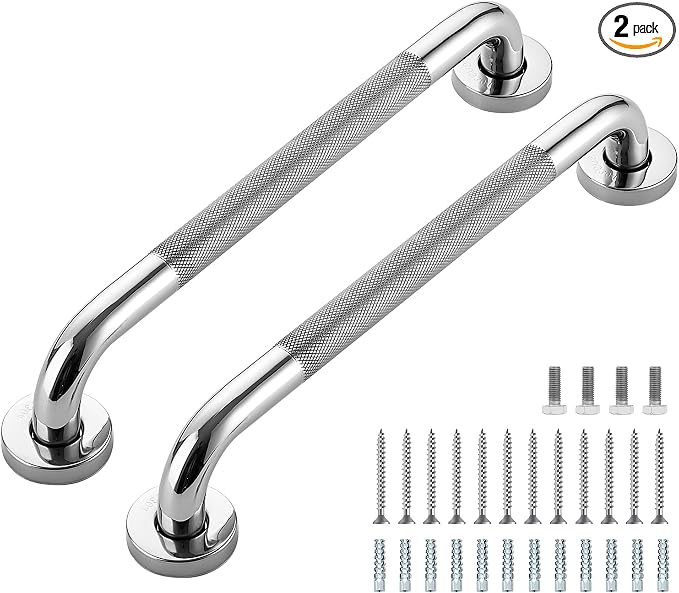 Grab Bars for Shower, 2 Pack 16-Inch Anti Slip Shower Handles for Elderly, Safety Shower Grab Bar, Stainless Steel Handicap Grab Bars for Bathroom (Polished Nickel 1" Diameter)