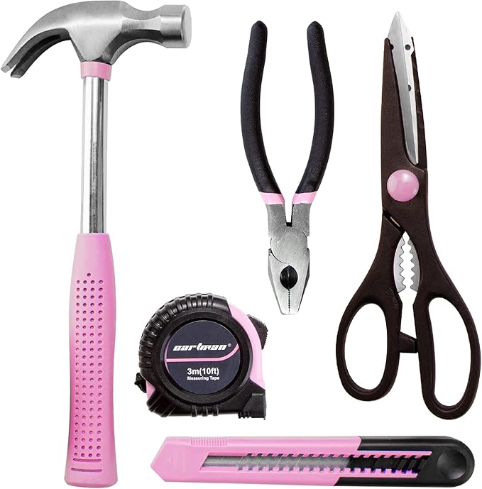 CARTMAN Home Tool Set Kit, Basic Household Hand Tools with Storage Case Light Pink