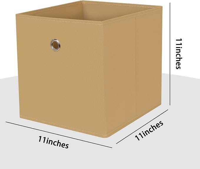 Foldable Storage Cubes Bins ,11 Inch Cloth Storage Cube Fabric Storage Box Cubes Organizer Baskets with Dual Handles for Home Organizer Set of 3 (Khaki)