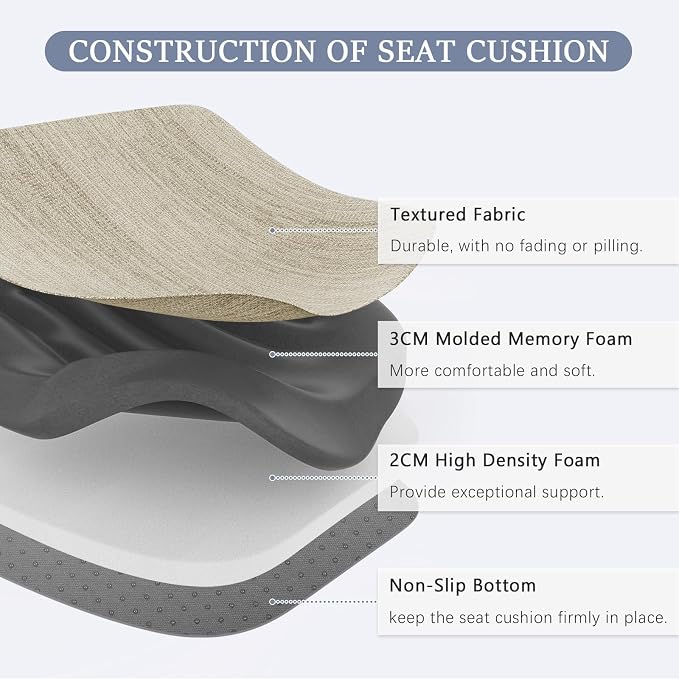 baibu Kitchen Chair Cushions, Dual-Layer Patented Design Molded Memory Foam Dining Chair Pads with Ties and Washable Cover, 17" x 16" x 2", Beige