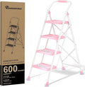 Step Ladder Foldable Folding Stool - for Home Adults Kitchen 4 Stepping Extension Tall Heavy Duty with Handrails - Closet Stepstool Stair Ladders Extendable Stepladder for Indoor House 600Lbs