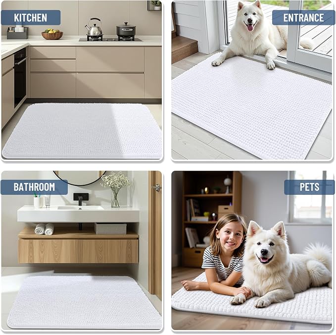 Arotive Bathroom Rugs 44" x 24", Ultra Soft Absorbent Chenille Bath Rugs, Non-Slip Rubber Backing, Machine Washable Bath Mats for Bathroom Floor, Tub and Shower, Home Decor Accessories, White