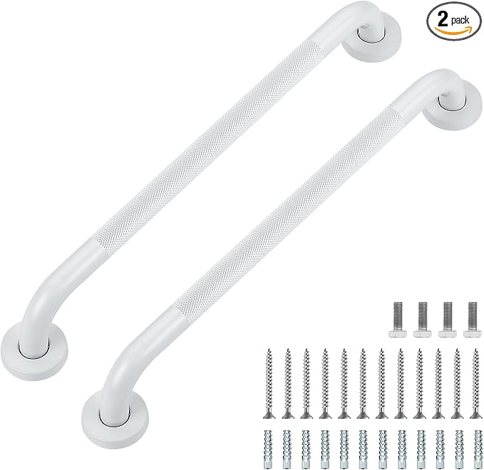 Grab Bars for Shower, 2 Pack 20-Inch Anti Slip Shower Handles for Elderly, Safety Shower Grab Bar, Stainless Steel Handicap Grab Bars for Bathroom (White 1" Diameter)