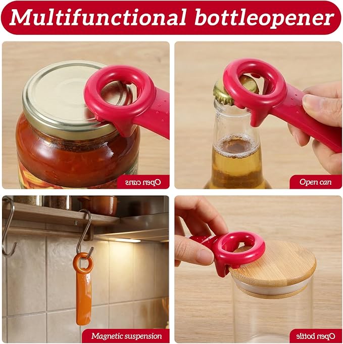 2Pack Easy Grip Jar Opener, Plastic Jar Key for Tight Bottles, Effortless Lid Opener for Carpal Tunnel-Jar Openers Top Rated for Seniors(Orange, Red)