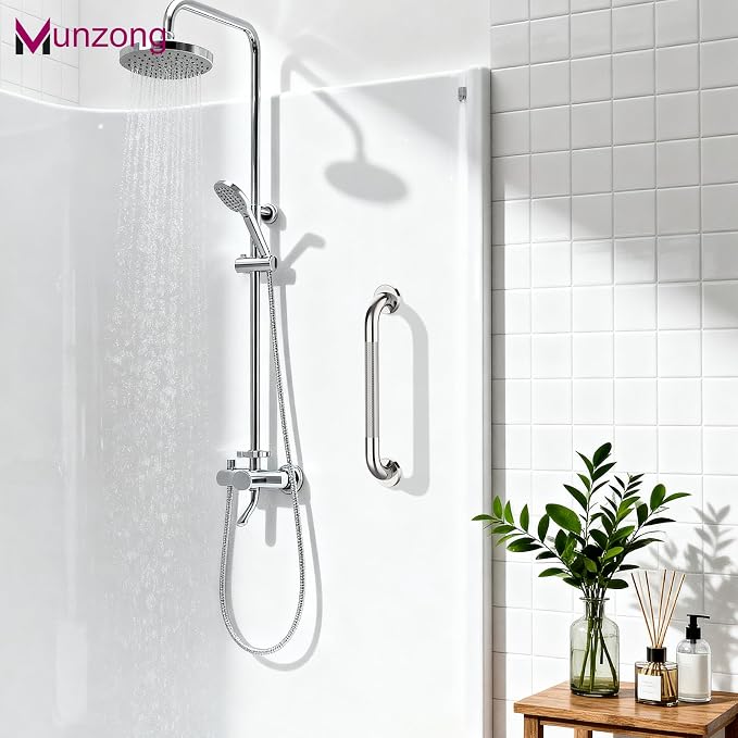 3 Pack Shower Grab Bar for Commercial, Munzong 18" 36" 42" Chrome Bathroom Grab Bar Bundle, 1.25" Diameter Anti Slip Handicap Balance Bar,Safety Hand Rail for Elderly Injury Senior Bath Handle