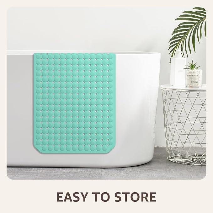 OTHWAY Bath Tub Shower Mat Non Slip, Bathtub Floor Liner Mats for Inside Shower Bathroom, Suction Cups and Drain Holes for Feet Scrubbing, Machine Washable, Soft on Feet, 35x16 Inch, Light Green