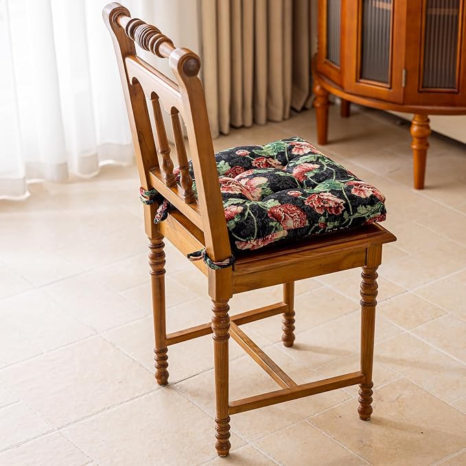 vctops Farmhouse Floral Print Chair Cushions with Ties U-Shaped Soft Comfortable Chair Pads Non Slip Seat Cushions for Indoor Dining Room and Kitchen Chairs (Flower F,16"x16")