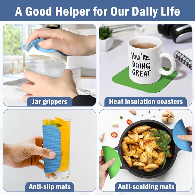 Aixoom Rubber Jar Opener Pads Set of 4, Round Heat-insulated Non-Slip Gripper Pads for Jars, Kitchen Tool for Easy Opening (Circle and Square)