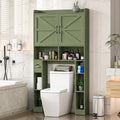 Vabches Over The Toilet Storage Cabinet, Farmhouse Toilet Cabinet Rack with Barn Doors, Space Saving Bathroom Organizer with Shelves, Toilet Paper Holder and Towel Rack for Bathroom,Laundry, Green