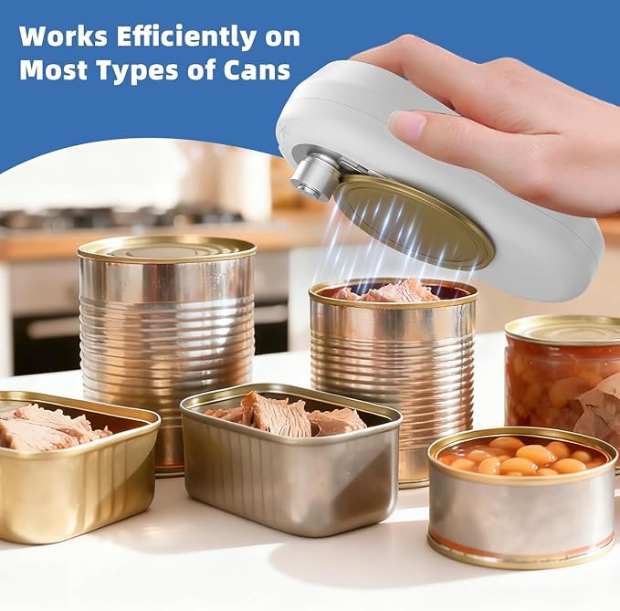 Auto Electric Can Opener, Rechargeable Can Openers for Seniors & Arthritis, One-Touch Automatic Can Opener, Hands-Free, Smooth Edge, Compact, Cordless, Food-Safe Kitchen Gadgets,White