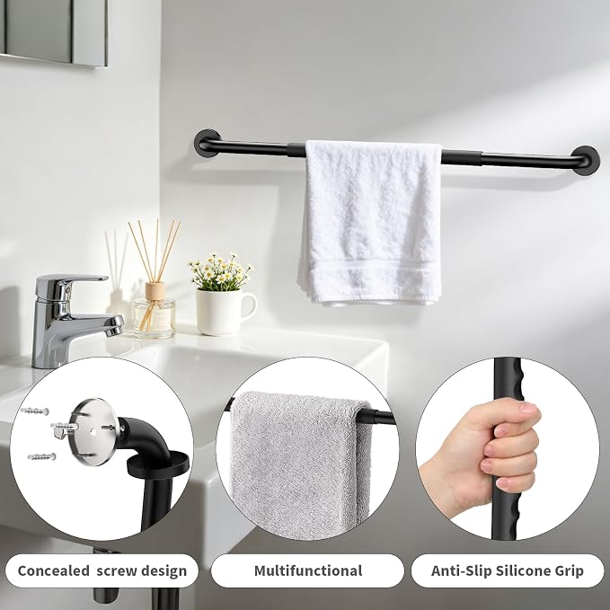 Anti-Slip Grab Bar 32 inch, iMomwee Stainless Steel Black Shower Handrail for Elderly, Wall Mounted Safety Handicap Bars, Balanced Support Handle Bathroom Bar for Senior