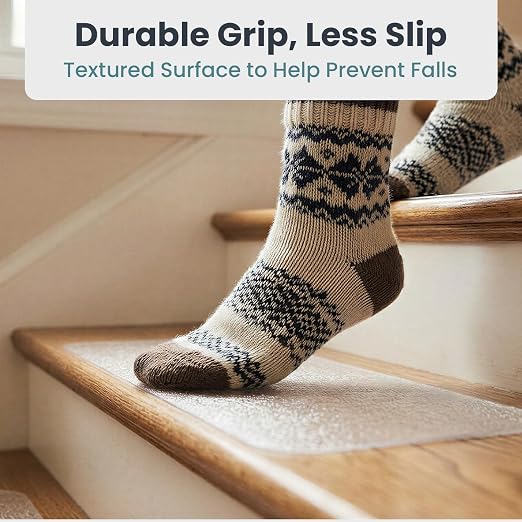 PELEGON Anti Slip Tape for Stairs Indoor (12 Stairs) 4"x24" Clear Grip Tape for Wood, Transparent Stair Grips with Roller, Fits Most Stair Surfaces, Non Slip Traction Strip for Seniors, Kids and Pets