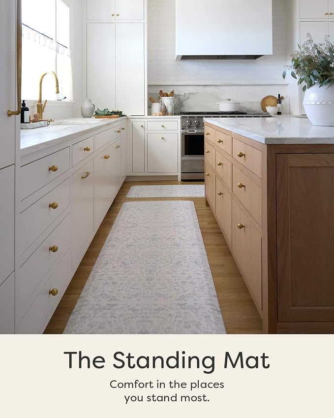 House of Noa Nama Standing Mat – Anti-Fatigue Kitchen Mats for Floor, Cushioned & Non-Slip Comfort Mat for Standing, Thick Foam Anti-Fatigue Mat for Kitchen & Workspaces, Emile Delft Blue 30" x 108"