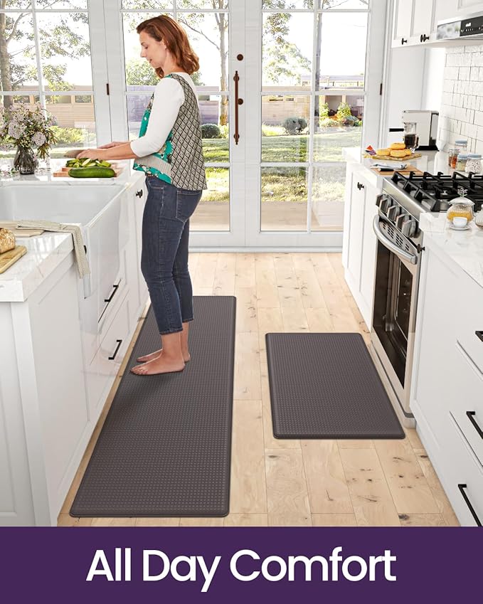 DEXI Kitchen Floor Mats 17"x29"+17"x59" Cushioned Anti Fatigue Standing Runner Rug Waterproof, Comfort Memory Foam Polyvinyl Chloride Padded for Front Sink Laundry, Dark Taupe