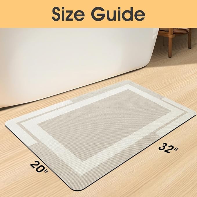 ACCUMTEK Non Slip Bath Mat, Thin Bathroom Rugs Fit Under Door, Quick Dry Bath Mats, Machine Washable Bath Rugs for Bathroom, Bathtub & Kitchen, Bathtub, Light Beige/Bordered/32 x20