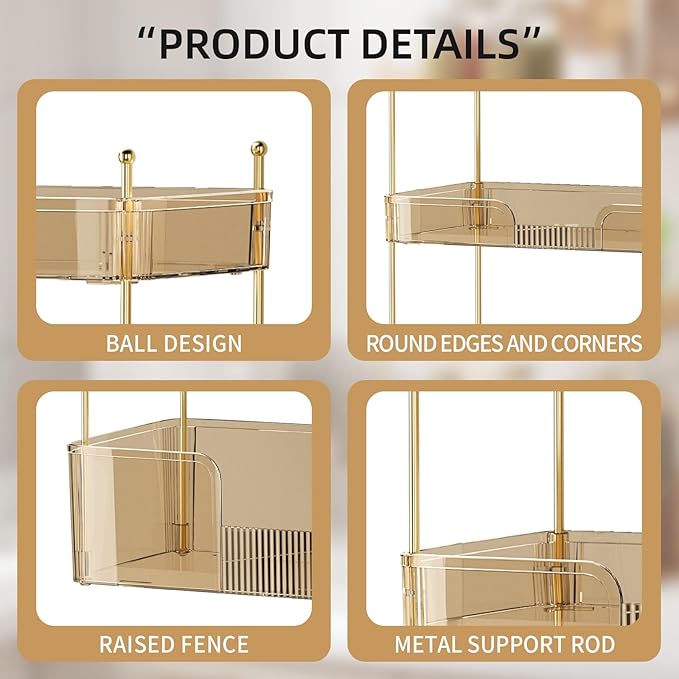 Akinbas 3 Tier Bathroom Organizer Countertop Makeup Perfume Tray Skincare Organizer for Bathroom Dresser Vanity (Gold)