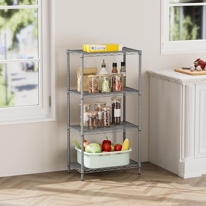 SINGAYE 4 Shelves Adjustable Storage Shelf Wire Shelving Rack Bathroom Standing Units Laundry Room Organization for Kitchen Office Bathroom Organizers Metal Pantry 14" D x 24" W x 48" H Gray