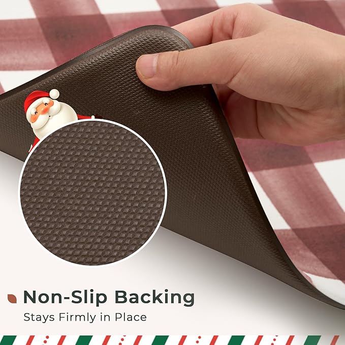 FRESHMINT Modern Farmhouse Plaid 2 Piece Set Kitchen Mats for Floor Anti Fatigue Waterproof & Non-Skid Kitchen Rugs Cushioned Kitchen Mat for Standing Washable Comfort Desk Kitchen Runners