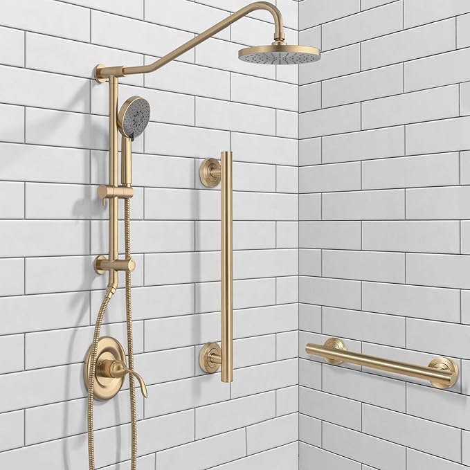 Lava Odoro Shower Grab Bar, Modern Stainless Steel Handicap Grab Bar for Bathtubs and Showers, Shower Safety Bar for Seniors Disabled, ADA-Compliant (Champagne Gold, 12 Inch)