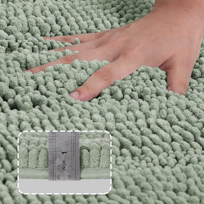 Turquoize Chenille Bath Rugs Shaggy Bathroom Rugs Non Slip Bath Rugs for Bathroom 20 x 32 and 17 x 24 Sage Bath Rug Extra Soft and Absorbent Area Rug, (20" x 32" and 17" x 24"), Sage