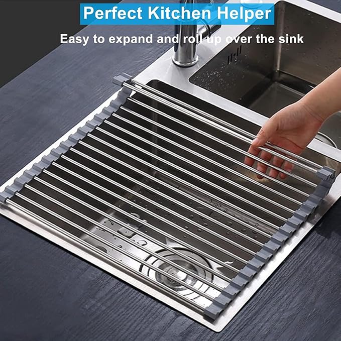 Seropy Extra Large 20.5"x13.7" Roll Up Dish Drying Rack Over The Sink Dish Drainer for Kitchen Counter, Sink Drying Rack Drying Mat Folding Rack Kitchen Sink Organizer Home Essentials