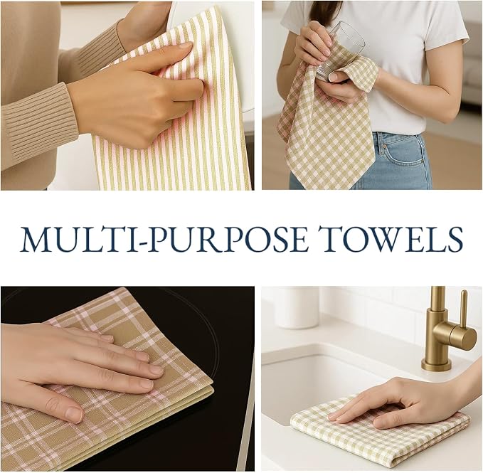 LANE LINEN Cotton Kitchen Towels Set, 4-Pack – Absorbent, Quick-Drying, Premium Dish Towels, Tea Towels, 18" x 28" - Beige